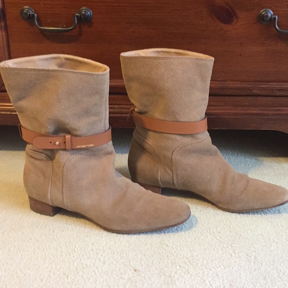 Sergio Rossi Tan Suede Low Rise Block Heel Boots
